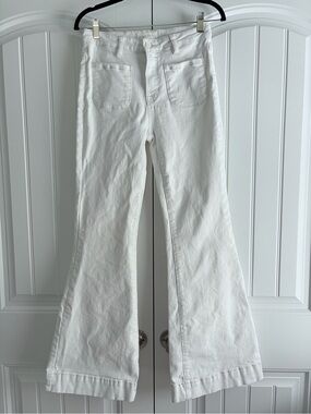 Risen Flare Jeans Women's Sz 7 / 28 Off White Denim Patch Pockets Style RDP5358